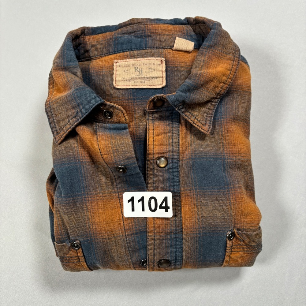 Red Head Ranch Flannel Shirt Mens Large Orange Blue Plaid Snap Button Workwear - Picture 11 of 11